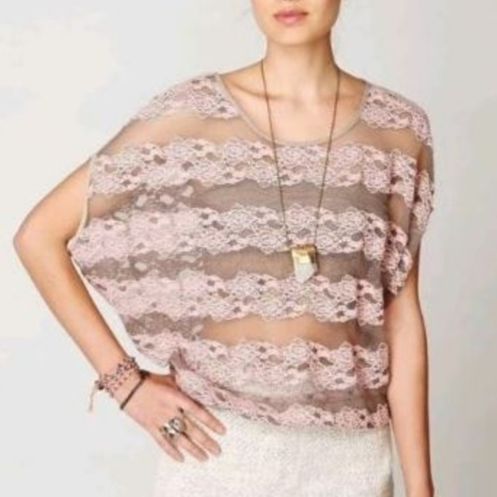 Free People | Grey/pink County Fair Lace Top